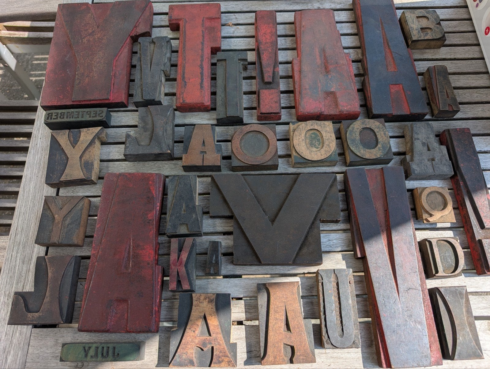 Vintage houten drukletters - Set van diverse letters, Ophalen