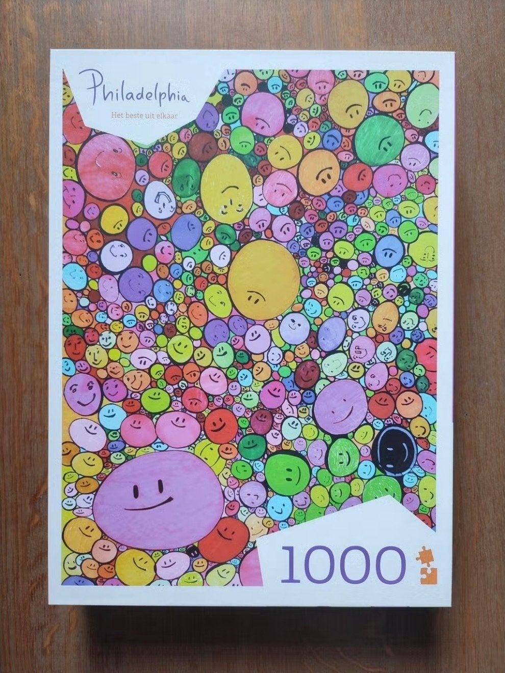 Philadelphia Puzzel 1000 stukjes - Blije Gezichtjes, Ophalen of Verzenden, 500 t/m 1500 stukjes, Zo goed als nieuw, Legpuzzel