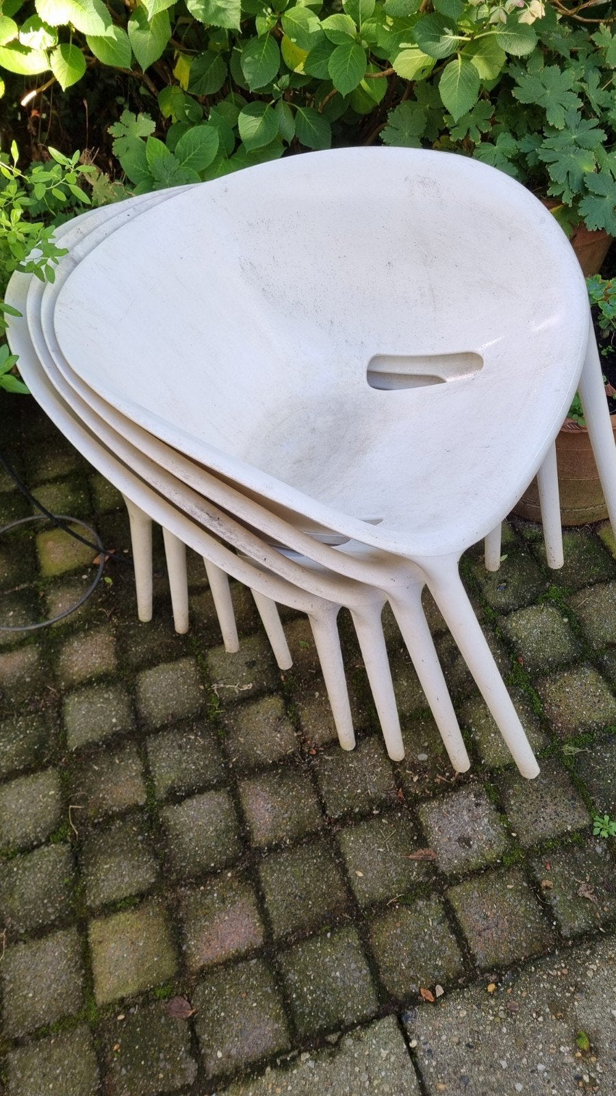 4 Driade Store Egg tuinstoelen - Philippe Starck design, Ophalen, Gebruikt, Kunststof, Stapelbaar