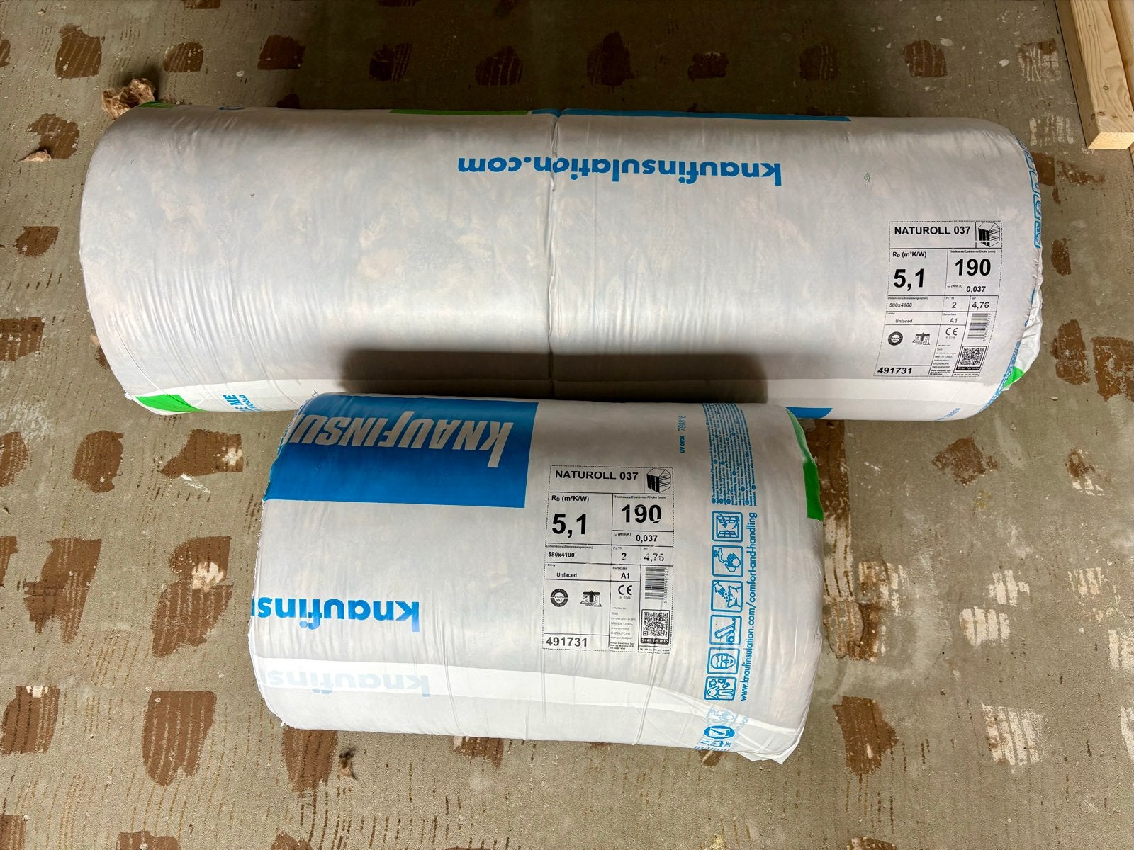 Knauf Naturoll 037 Glaswol isolatie 3 rollen + reststukken, Ophalen, Vloerisolatie, 12 cm of meer, Nieuw