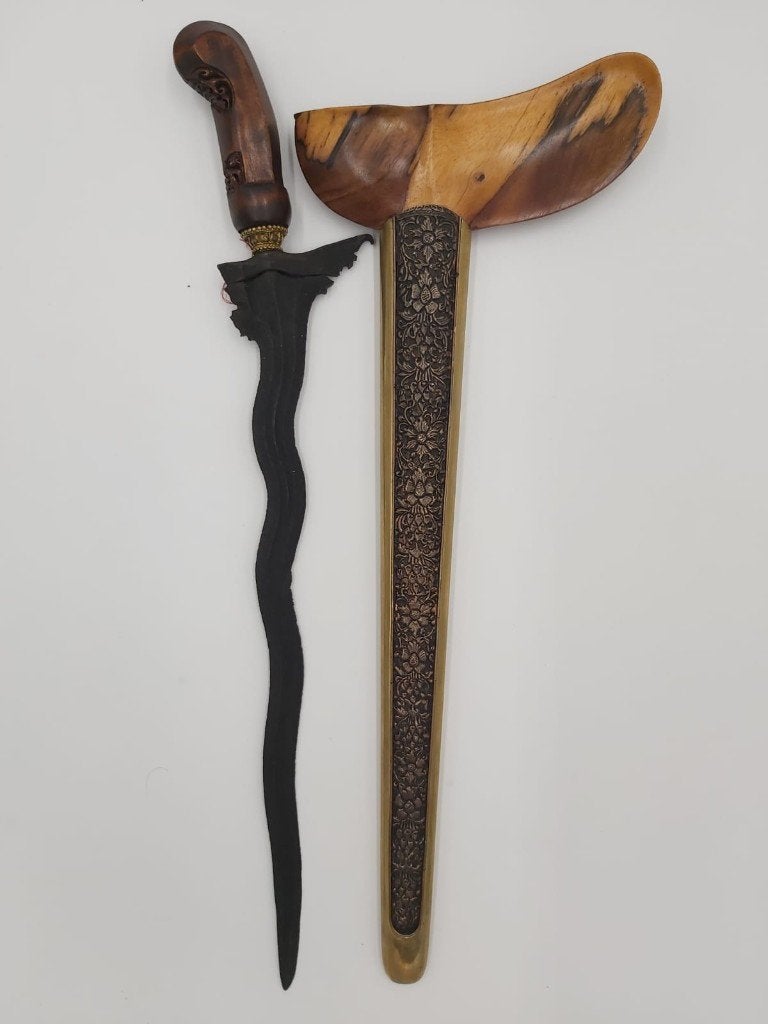 Keris Megantoro 7 Luk Pamor Keleng Timohohout Yogya KTA88, Verzenden, Overige materialen, Indonesië, Meerkleurig