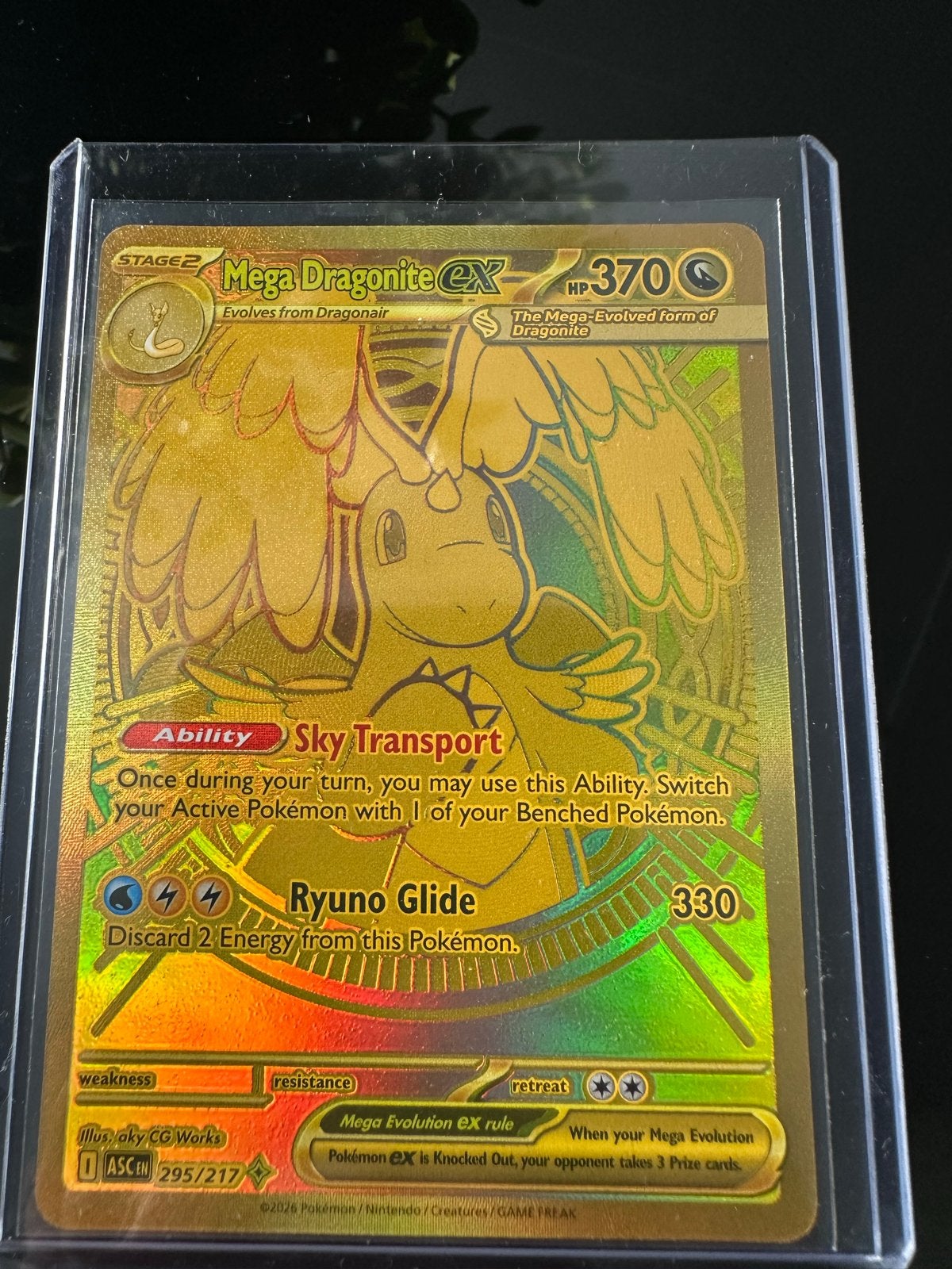 Mega Dragonite EX Pokémon Kaart Goud, Ophalen, Zo goed als nieuw, Losse kaart, Foil