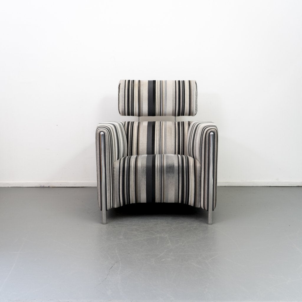 1x Leolux Goncharov Fauteuil Gestreepte Stof - Gepolijst, Niet ingevuld, Minder dan 75 cm, Niet ingevuld, Leer