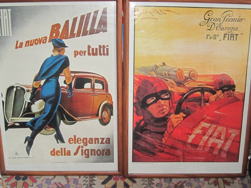 Vintage Art-decoposter reclameposters Fiat uit de jaren '30, Verzamelen, Ophalen, Rechthoekig Staand, Met lijst, Deurposter of groter