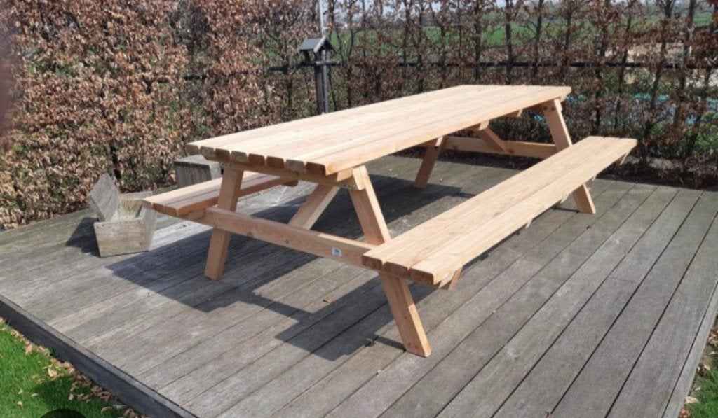 Houten tuinbanken/ picknick banken, Ophalen, Zo goed als nieuw, Rechthoekig, Hout