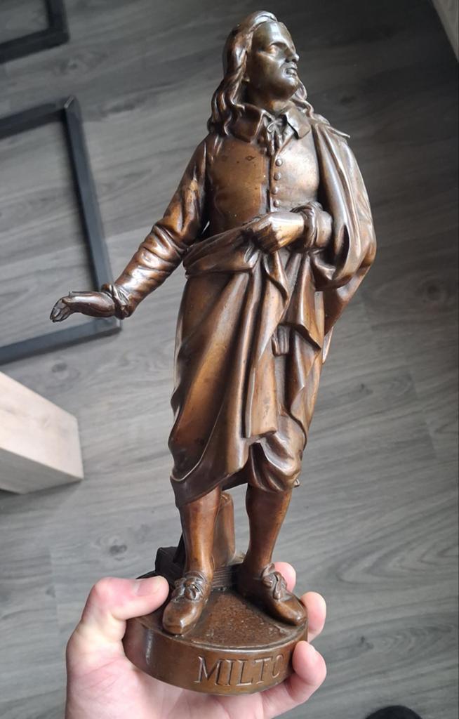 Antiek - beeld - brons / zamak - John Milton - 19e eeuw, Ophalen of Verzenden, 20 - 50 cm, Beeld, Meerkleurig