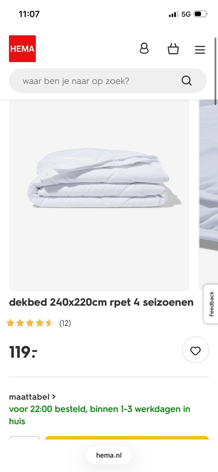 Hema dekbed nieuw, Wit, Tweepersoons, Ophalen of Verzenden, Deken of Dekbed