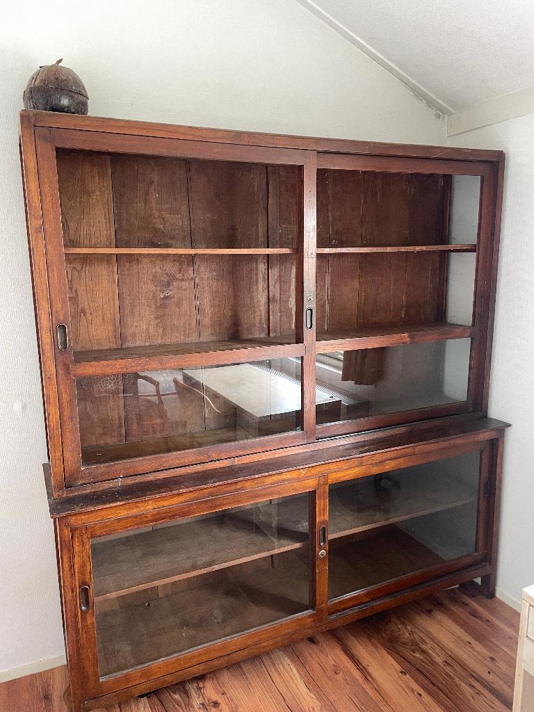 Vintage boekenkast, Gebruikt, Glas, 150 tot 200 cm, Ophalen of Verzenden