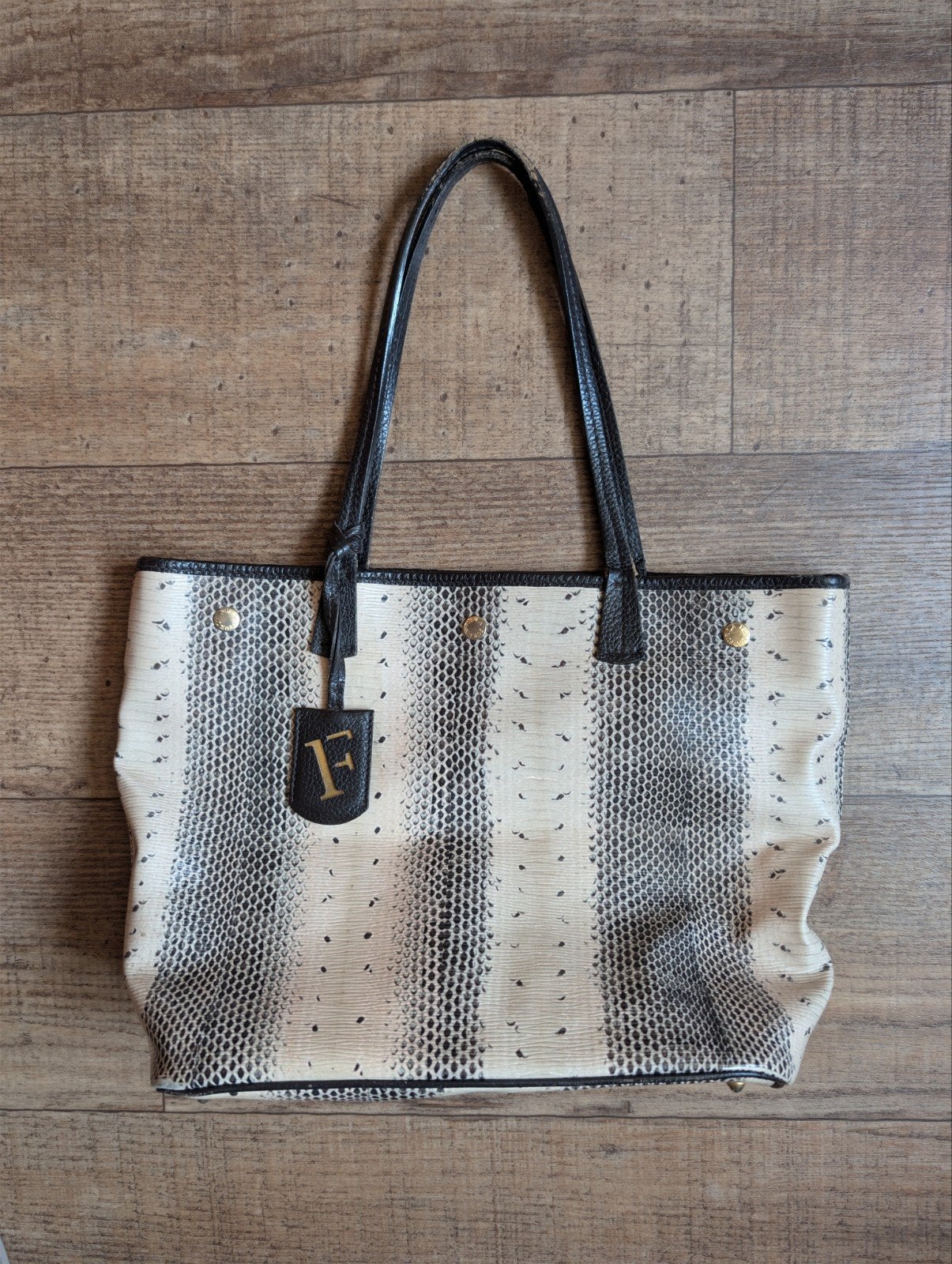 Furla - schoudertas imitatie slangenleer, Ophalen of Verzenden, Gebruikt, Beige, Handtas