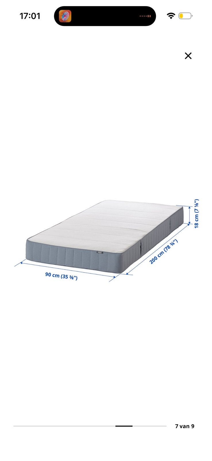 IKEA VESTMARKA Binnenveringsmatras 90X200 cm, Ophalen, Gebruikt, 90 cm, Eenpersoons