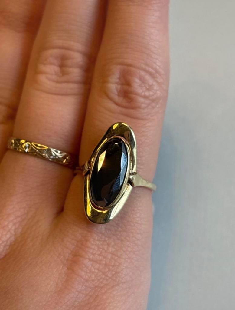 Vintage 14 karaat geelgouden ring met hematiet, 18 tot 19, Verzenden, Zo goed als nieuw, Met edelsteen