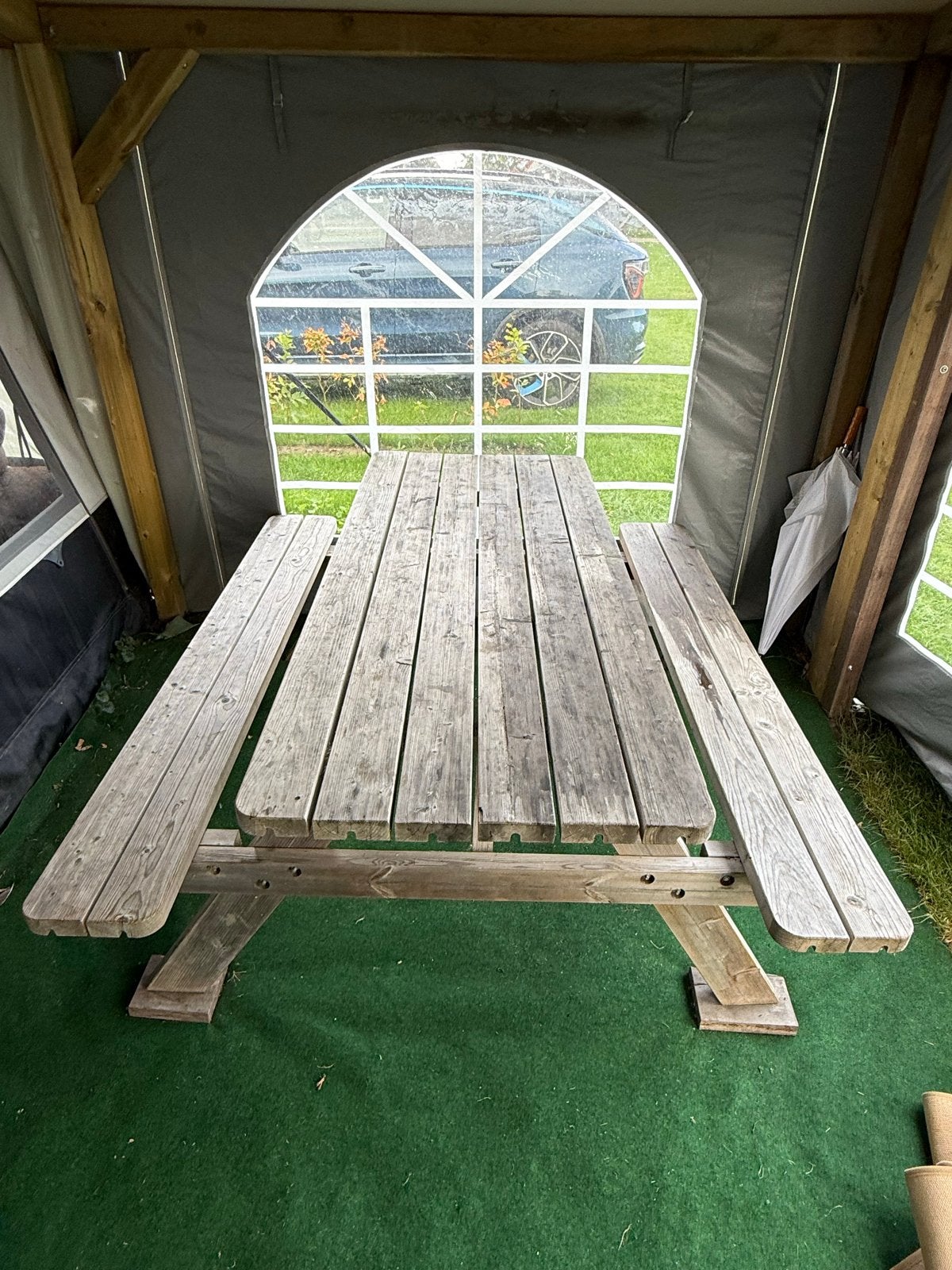Robuuste houten picknicktafel, Ophalen, Gebruikt, Rechthoekig, Hout