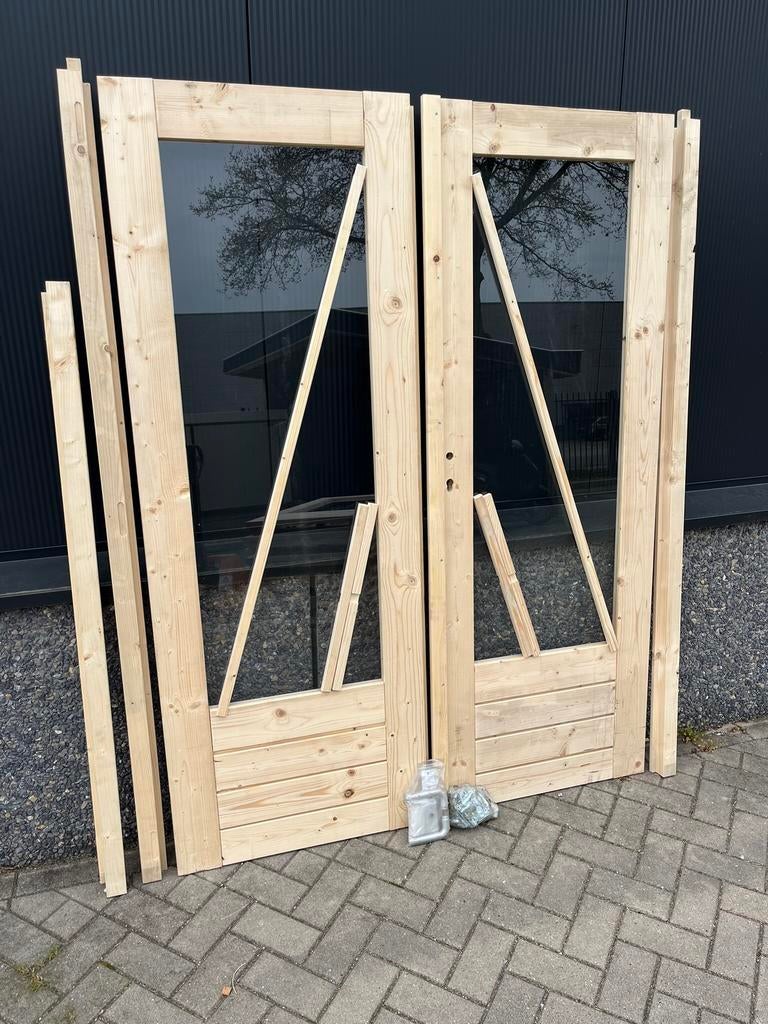 Nieuwe dubbele deuren met glas en kozijn, Ophalen, 120 cm of meer, Minder dan 200 cm, Nieuw