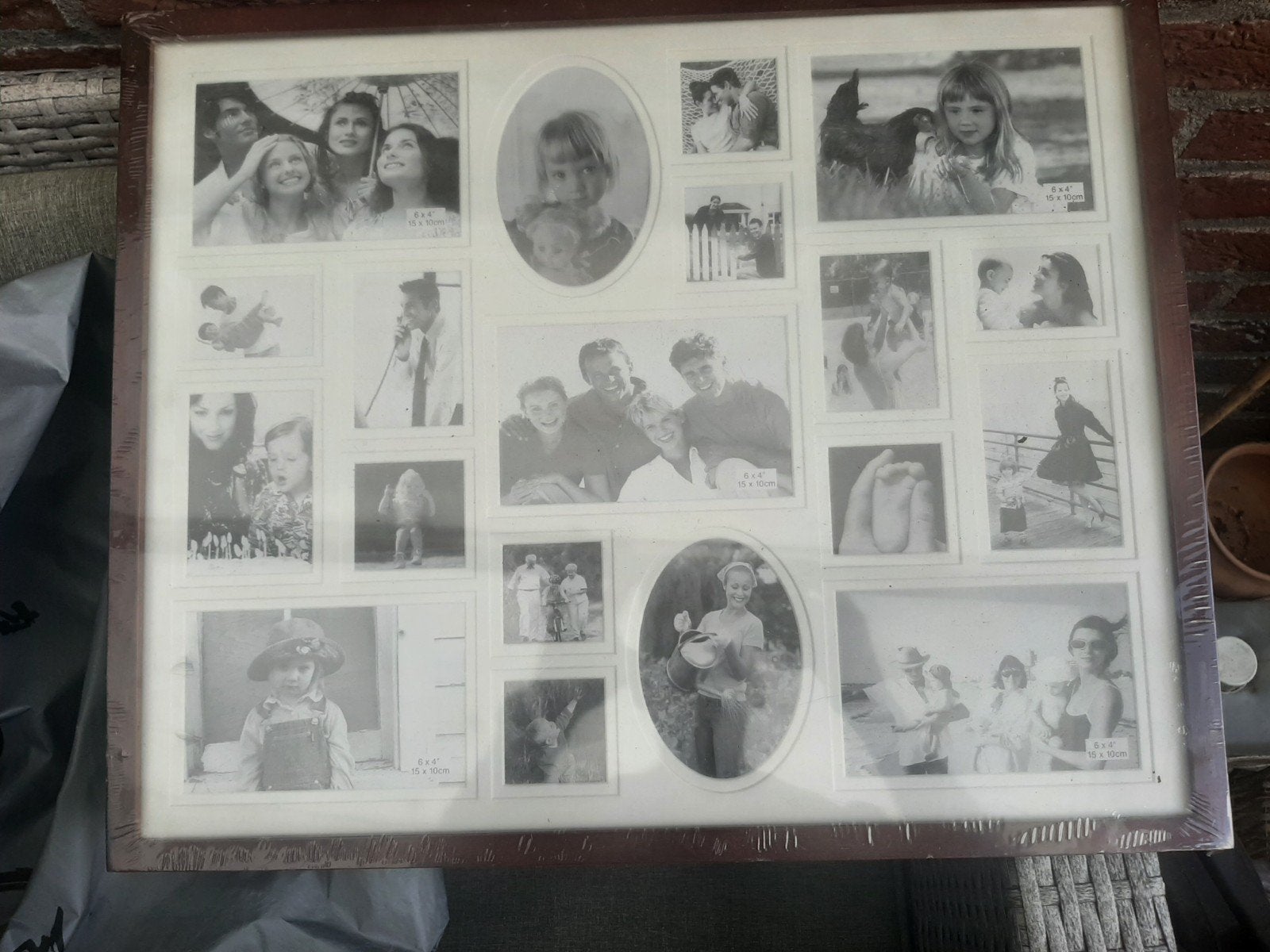 Grote fotolijst met meerdere openingen, Bruin, Gebruikt, Collagelijst, Ophalen of Verzenden