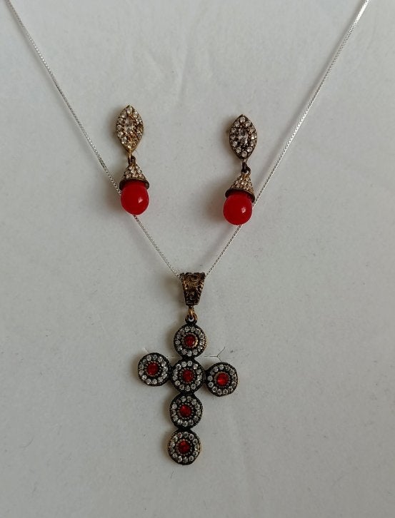 Bijzondere 925 zilveren set – hanger ketting oorbellen, Gebruikt, Ophalen of Verzenden, Met edelsteen, Zilver