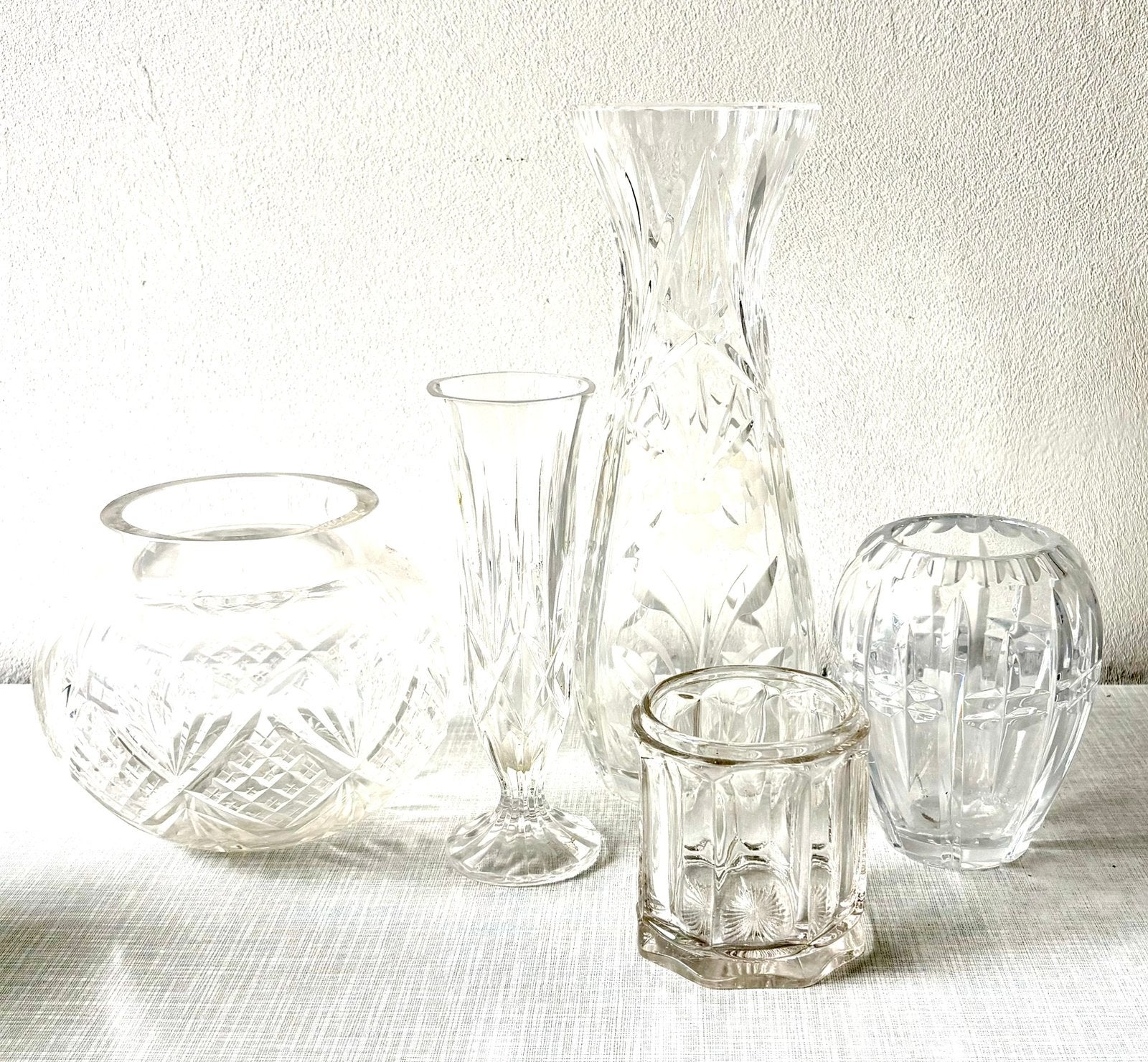 Kristal geslepen vazen vaasjes 5 stuks, Antiek en Kunst, Antiek | Glas en Kristal, Ophalen of Verzenden