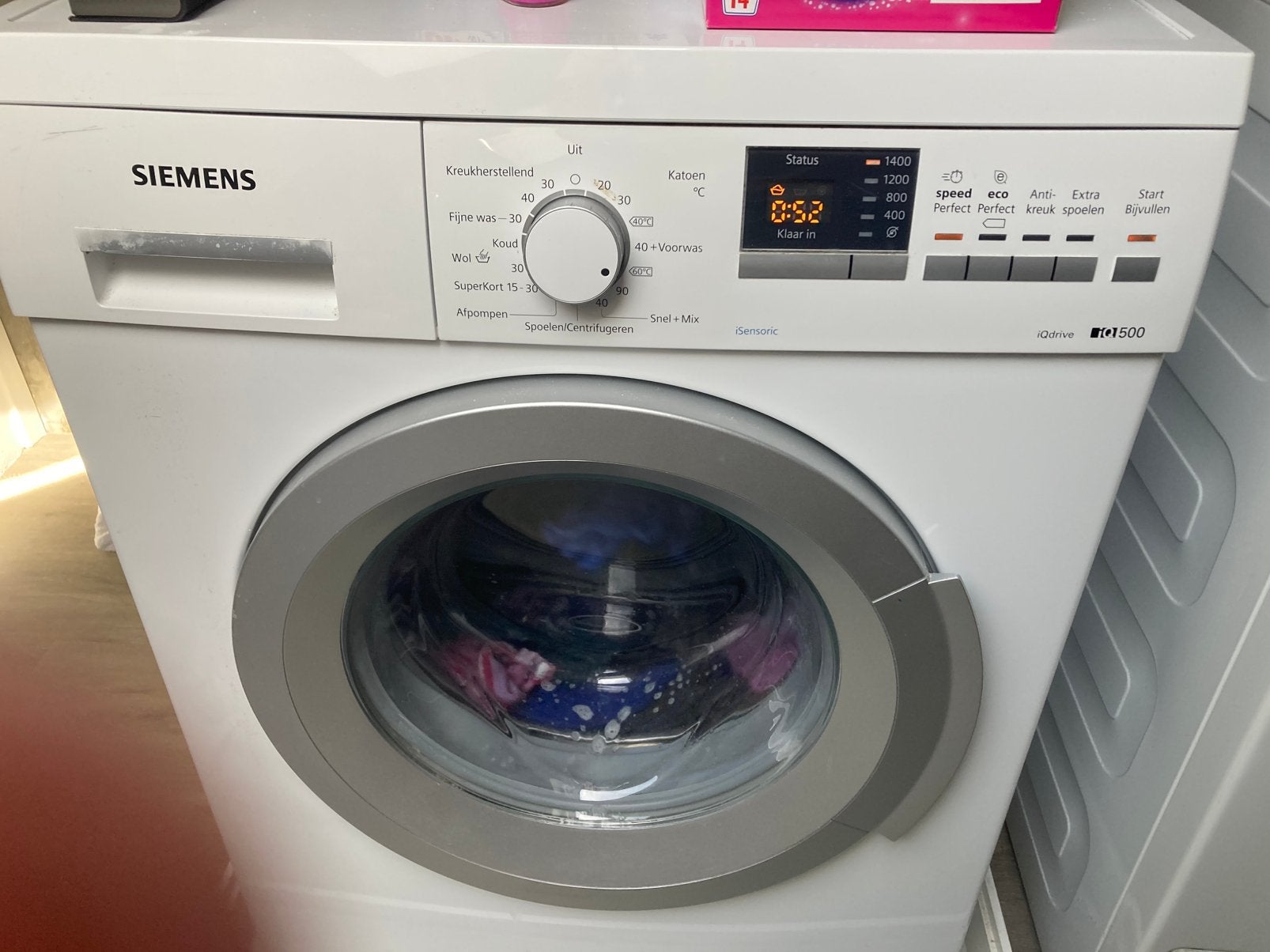 Wasmachine Siemens en warmtepomp droger Beko, Ophalen, Gebruikt, Voorlader, 85 tot 90 cm