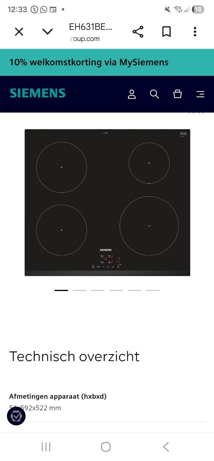Siemens Inductiekookplaat EH631BEB1E - Zo goed als nieuw, Ophalen, Gebruikt, 4 kookzones, Inbouw