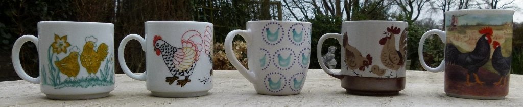 8 x VROLIJKE KIPPEN / HAAN MOKKEN, Overige merken, Klassiek, Nieuw, Aardewerk