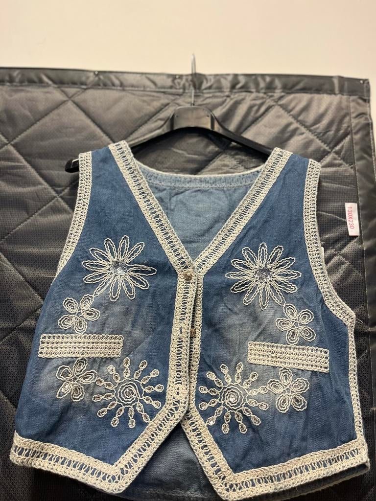 Denim spijkergilet met borduursels, Kleding | Heren, Ophalen of Verzenden, Zo goed als nieuw