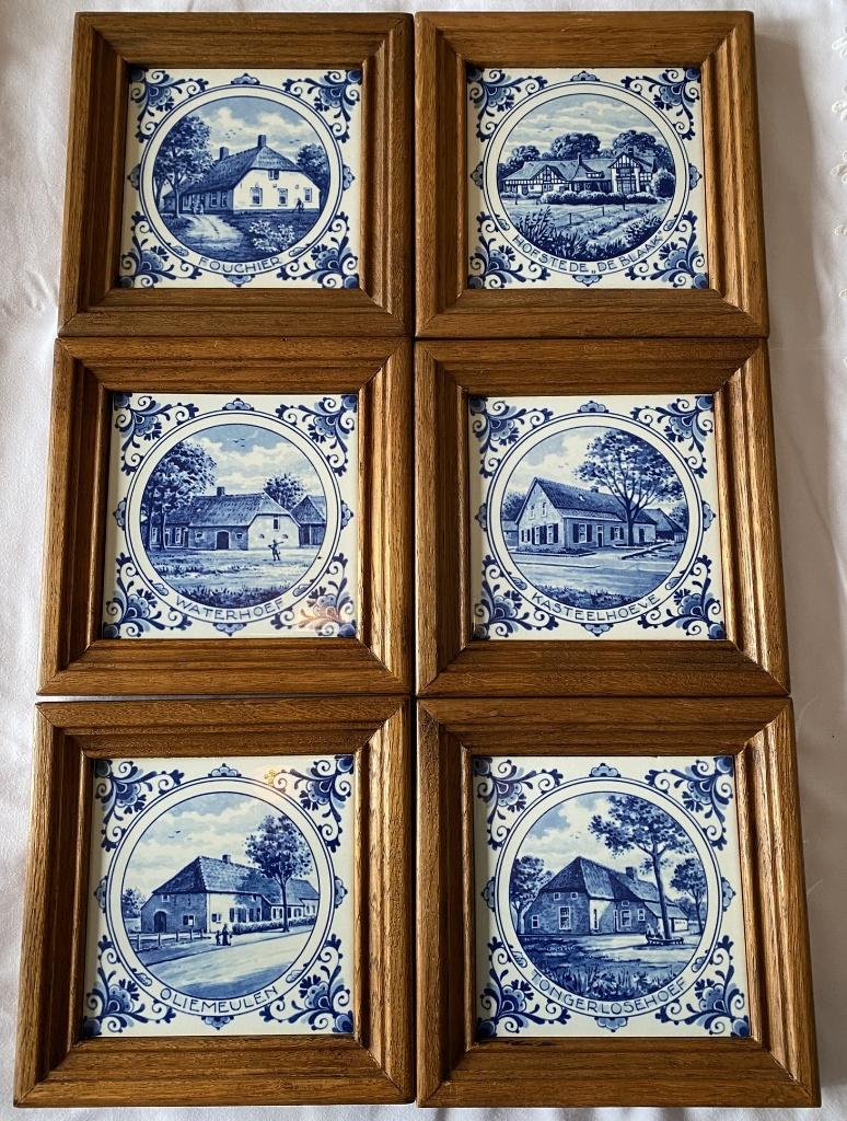 Delfts blauwe 6x boerderijen tegels - 175 jaar stad Tilburg, Ophalen of Verzenden