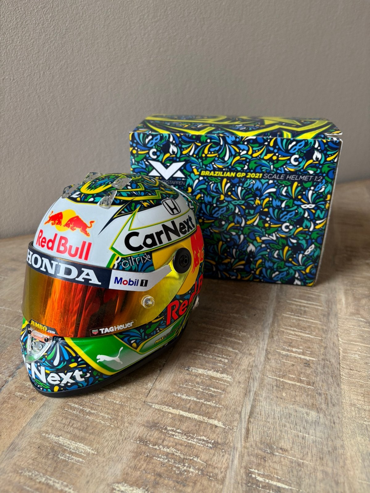 Max verstappen Brazilië 2021 1:2 helm, Ophalen of Verzenden, Zo goed als nieuw, Formule 1
