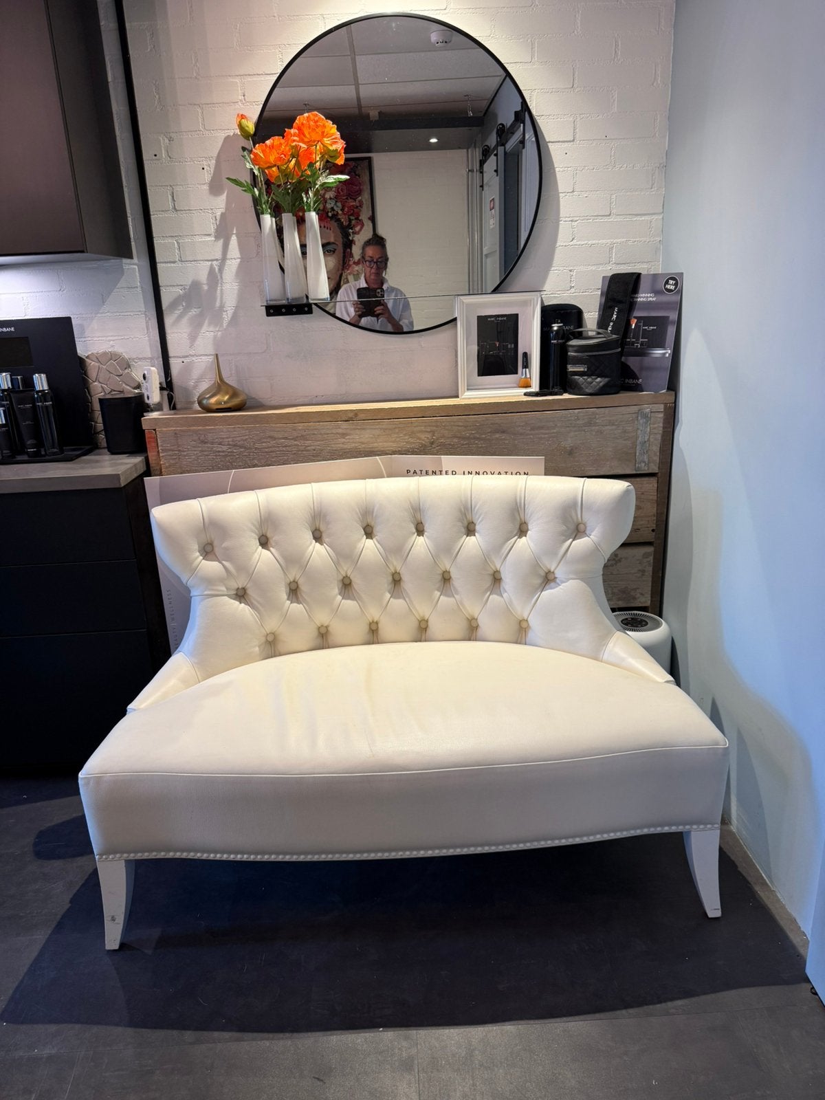 Wit leren Bank Sam van Piet Boon, Minder dan 75 cm, Tweepersoons, Leer, Ophalen of Verzenden
