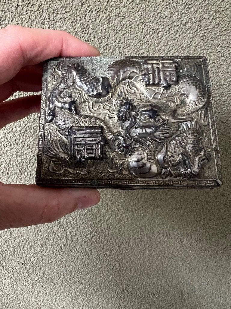 Chinees japan vintage verzilverd doosje Chinese draak china, Zilver, Handgemaakt, Doos, China