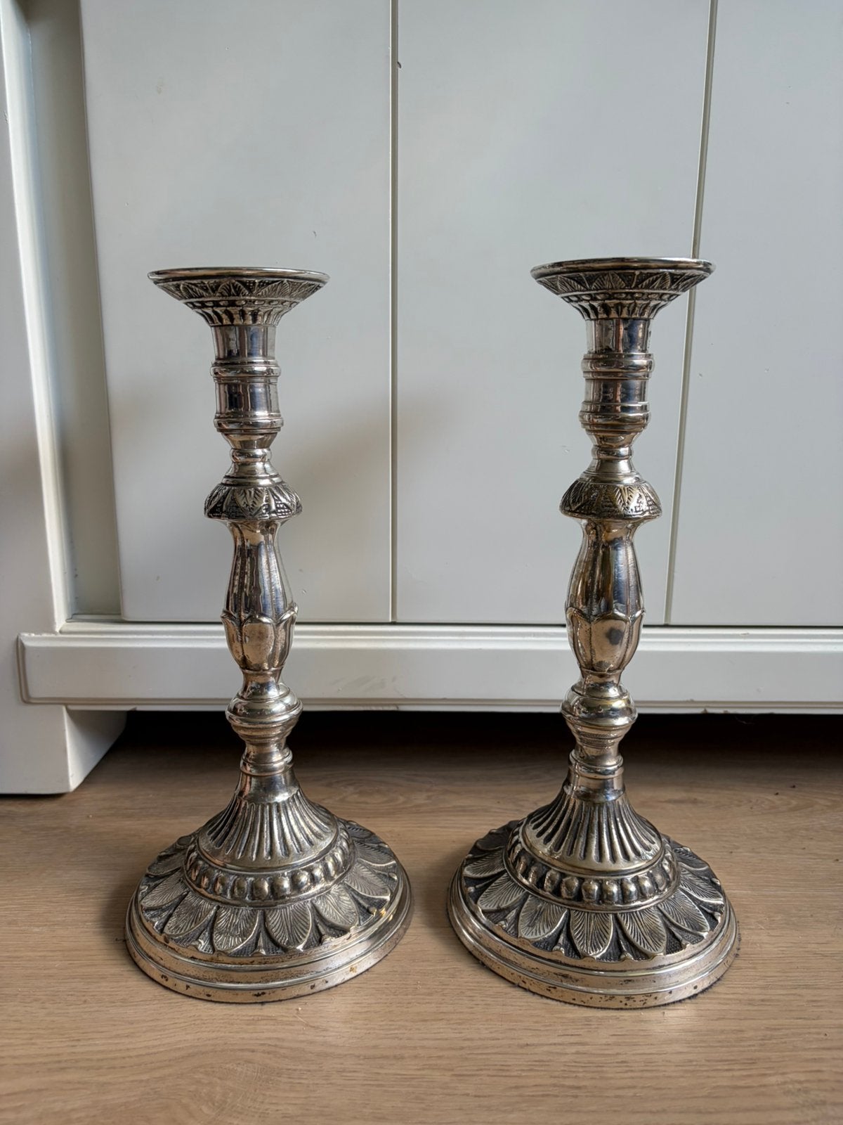 Prachtige verzilverde grote kandelaars, Antiek en Kunst, Antiek | Kandelaars, Ophalen of Verzenden, Overige materialen