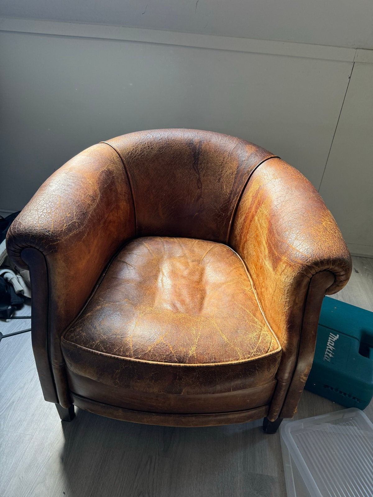 Vintage Leren Clubfauteuil - Gebruikt, Huis en Inrichting, Ophalen, Gebruikt, Leer, 75 tot 100 cm