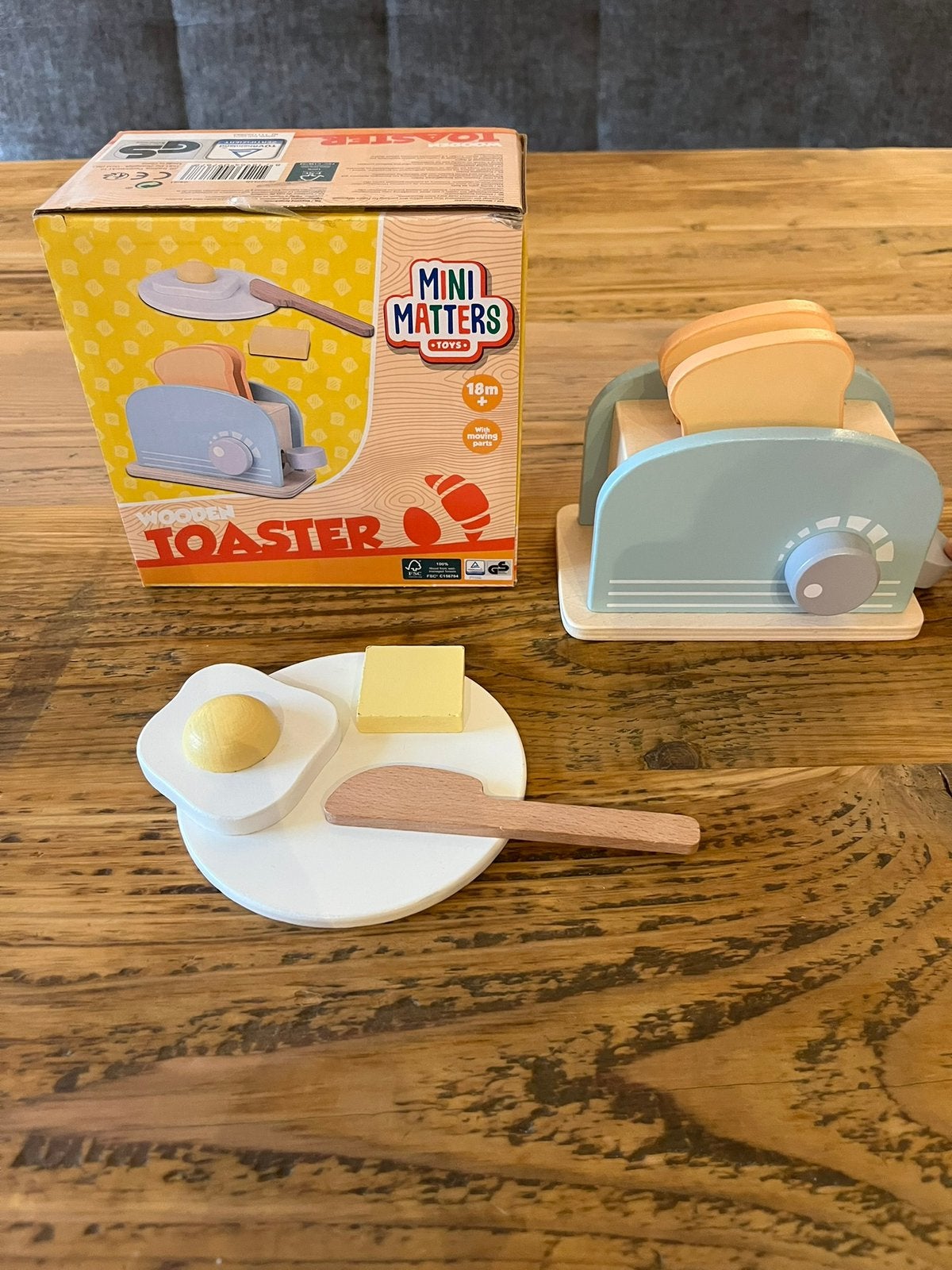 Houten lichtblauwe kinder toaster + accesoires Mini Matters, Kinderen en Baby's, Ophalen of Verzenden, Gebruikt, Overige typen