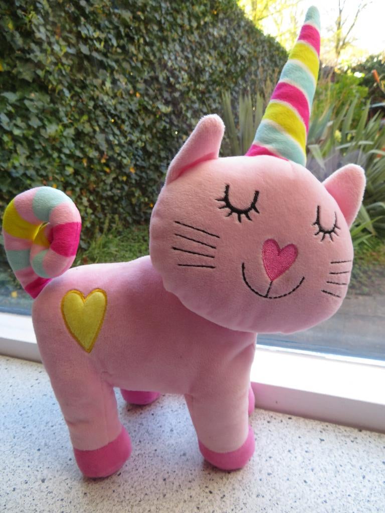 Roze poes of kat van Hema met feesthoed feestmuts, Hema, Ophalen of Verzenden, Zo goed als nieuw, Wasbaar