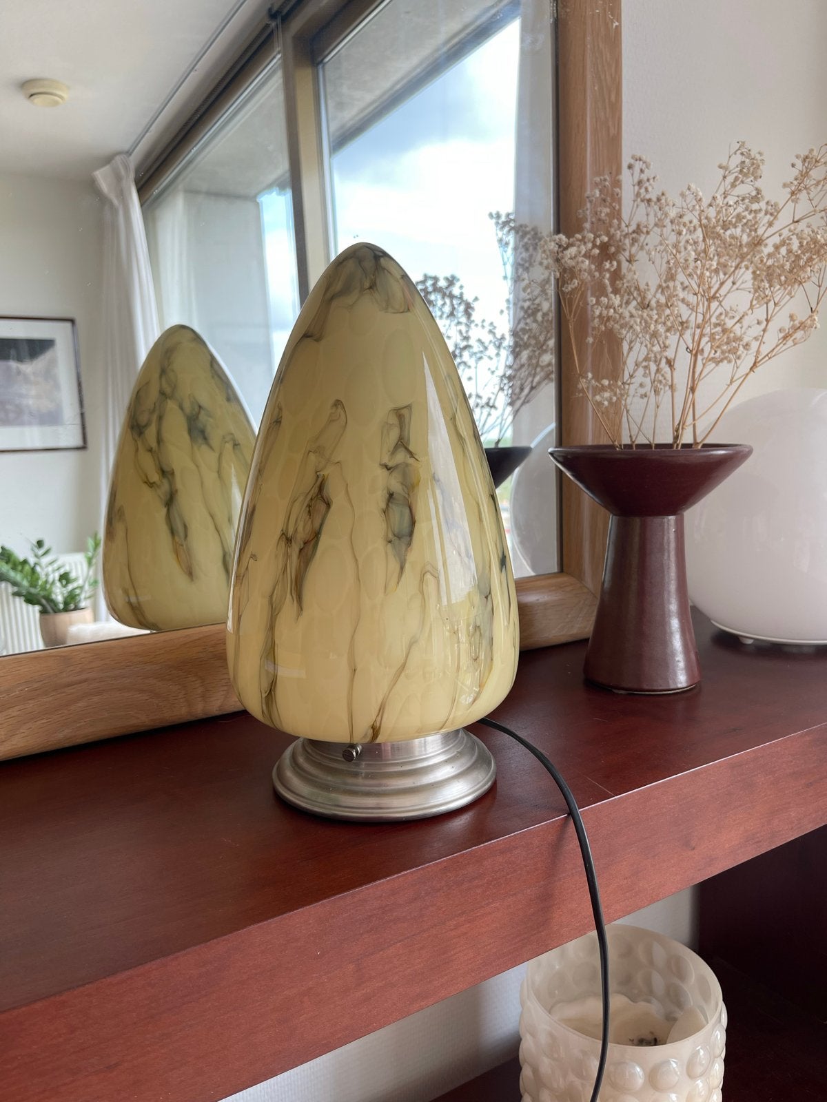 Vintage art deco lamp, Murano-stijl glas, Antiek en Kunst, Ophalen of Verzenden