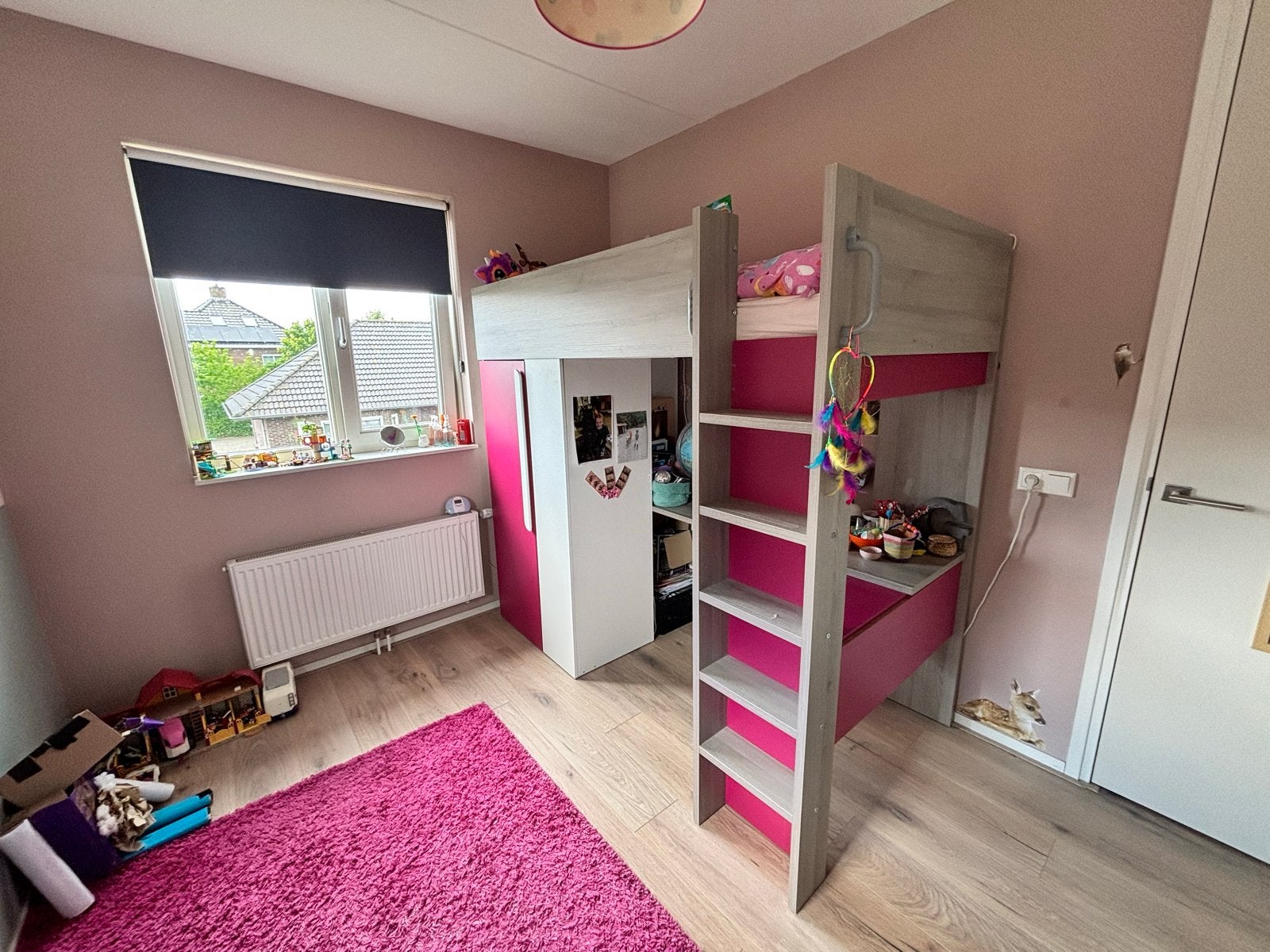 Hoogslaper voor meisjes met bureau en kledingkast, Ophalen, Gebruikt, Eenpersoons, 160 tot 180 cm