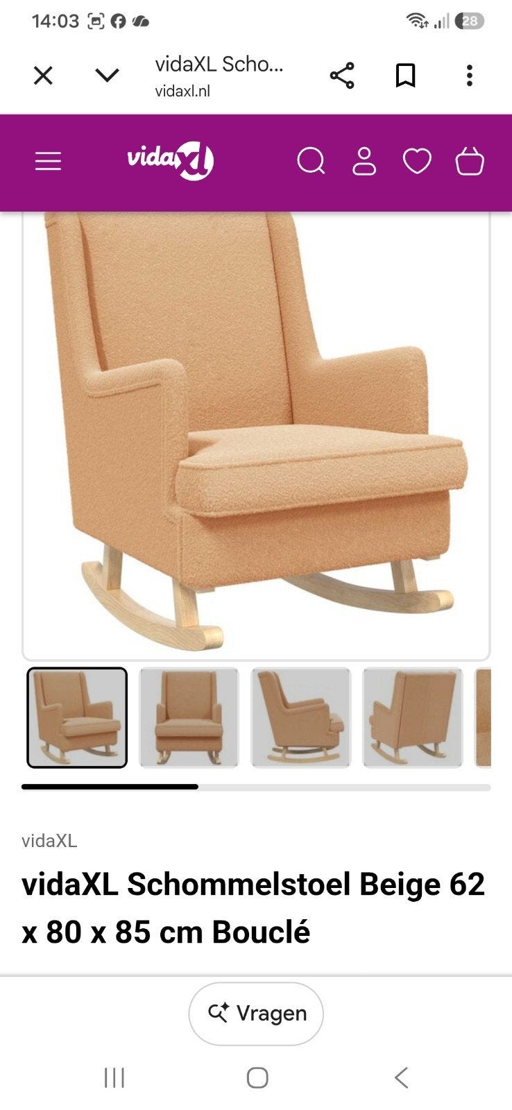 vidaXL Schommelstoel Beige Bouclé, Ophalen, Modern, Comfortabel, Overige kleuren, Nieuw