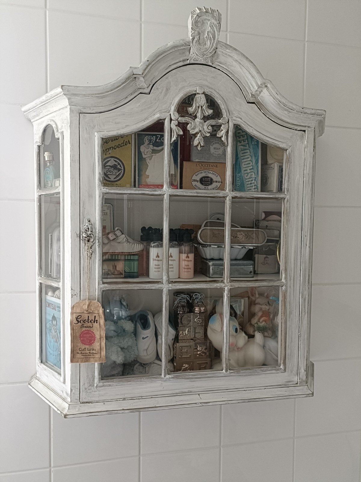 Antiek Brocante Hangvitrinekastje - Whitewash, Ophalen