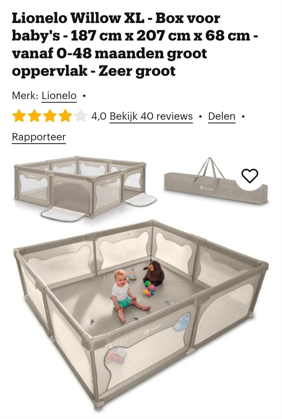 Lionelo Willow grondbox 207 x 187 cm, Ophalen, Zo goed als nieuw, Rechthoekig