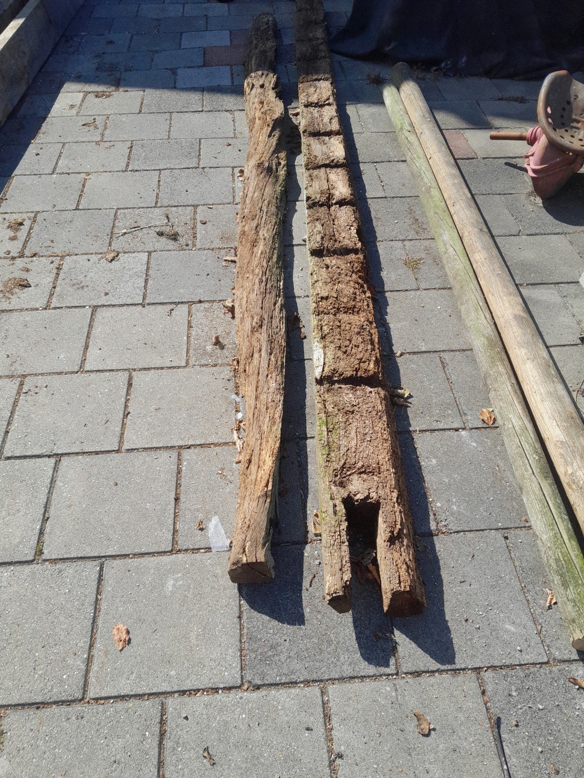 Zeer oude houten eiken palen - Rustieke charme voor uw proj, Doe-het-zelf en Verbouw, Hout en Planken, Ophalen, Gebruikt, Overige typen