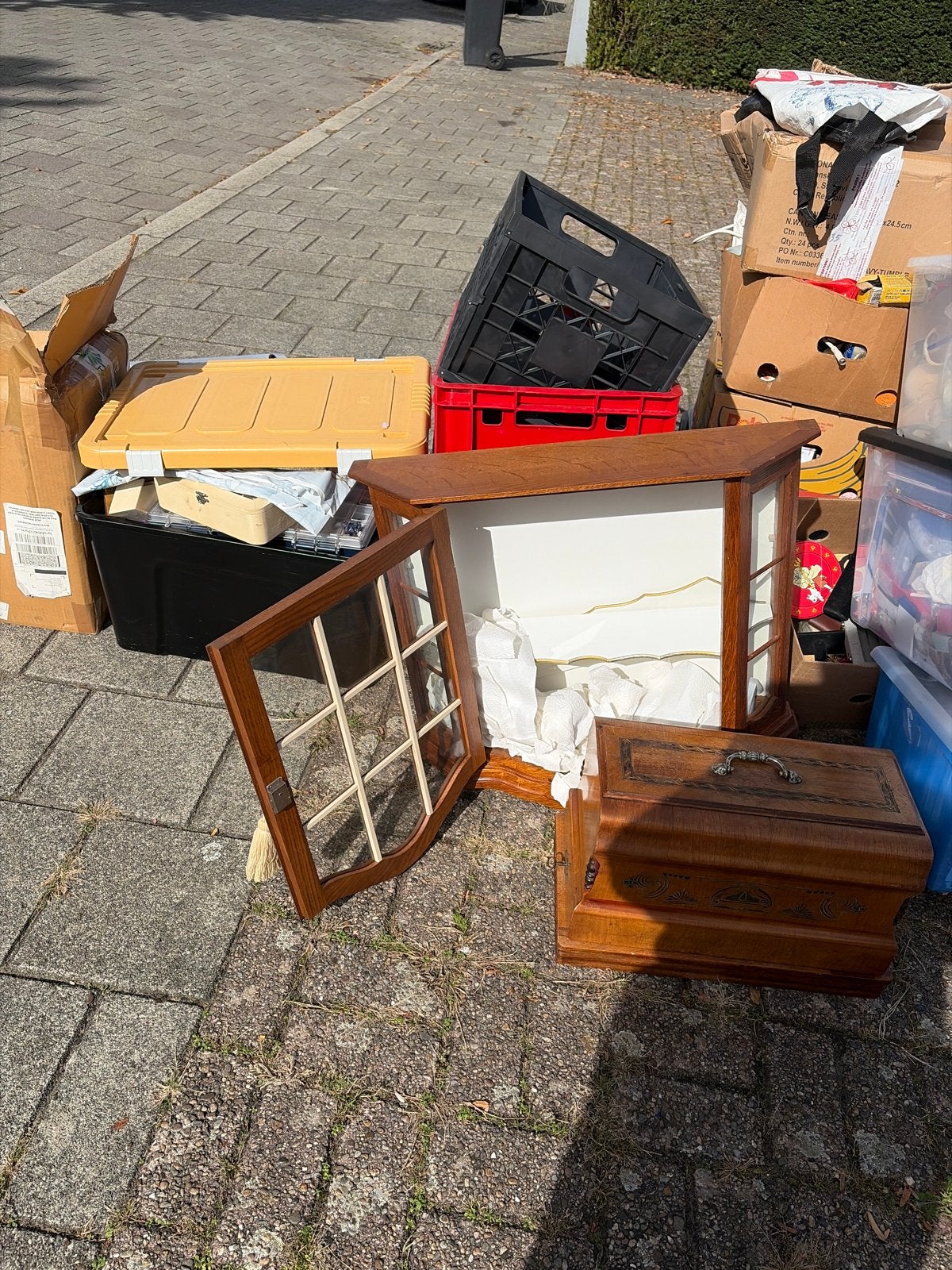 Vintage houten vitrinekastje met glazen deur, Antiek en Kunst, Ophalen