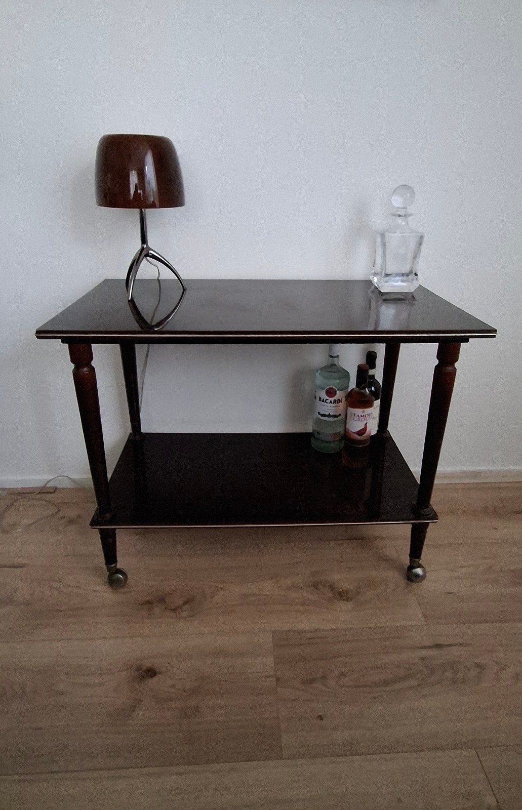 Franse drankentrolley met hoogglansafwerking (French polish), Huis en Inrichting, Ophalen, Gebruikt, Overige houtsoorten, 50 tot 100 cm