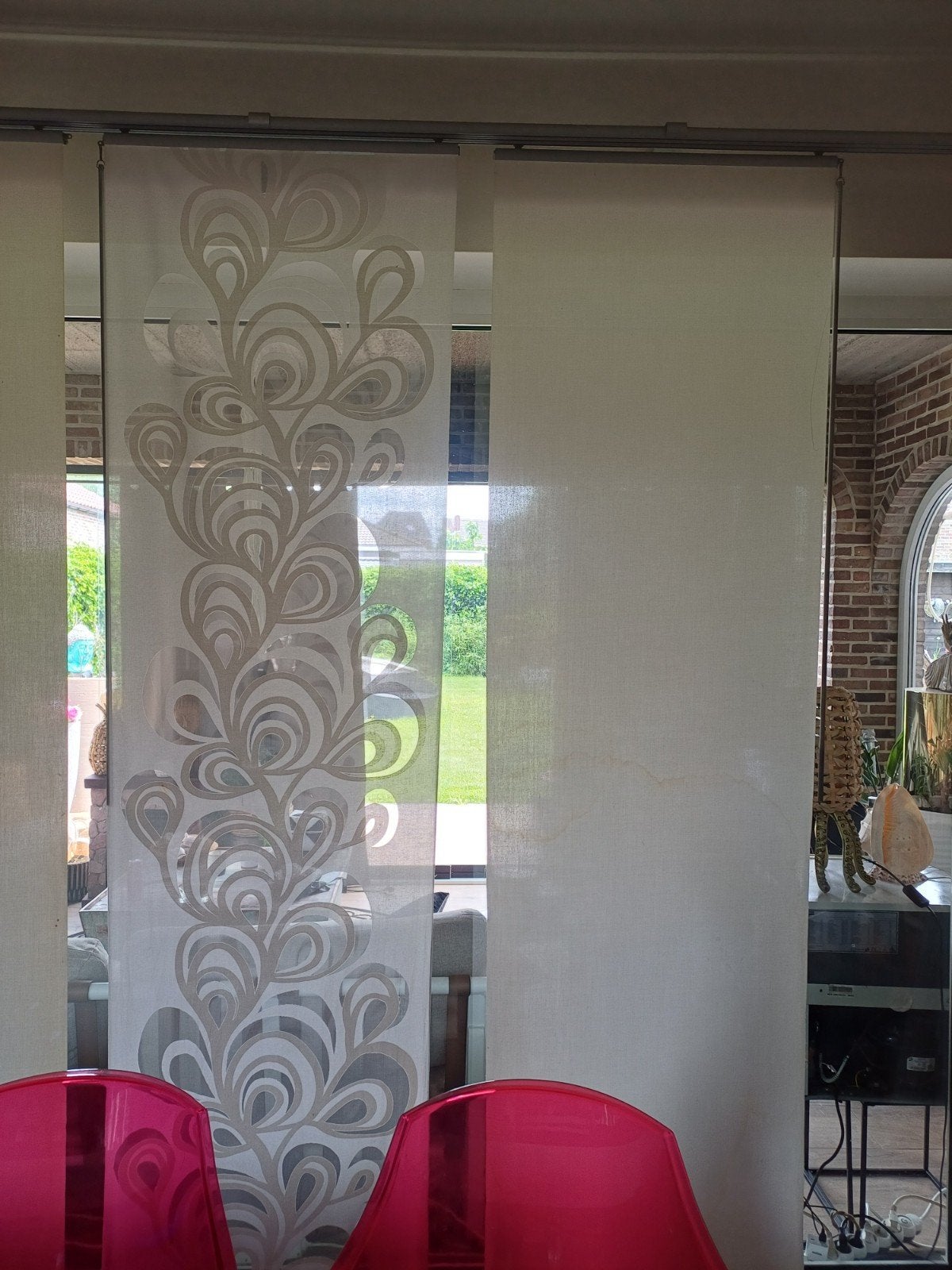 complete paneelgordijnen 6stuks met design - Wit/Grijs, Modern, Decoratief, Gebruikt, 100 tot 150 cm, 200 cm of meer