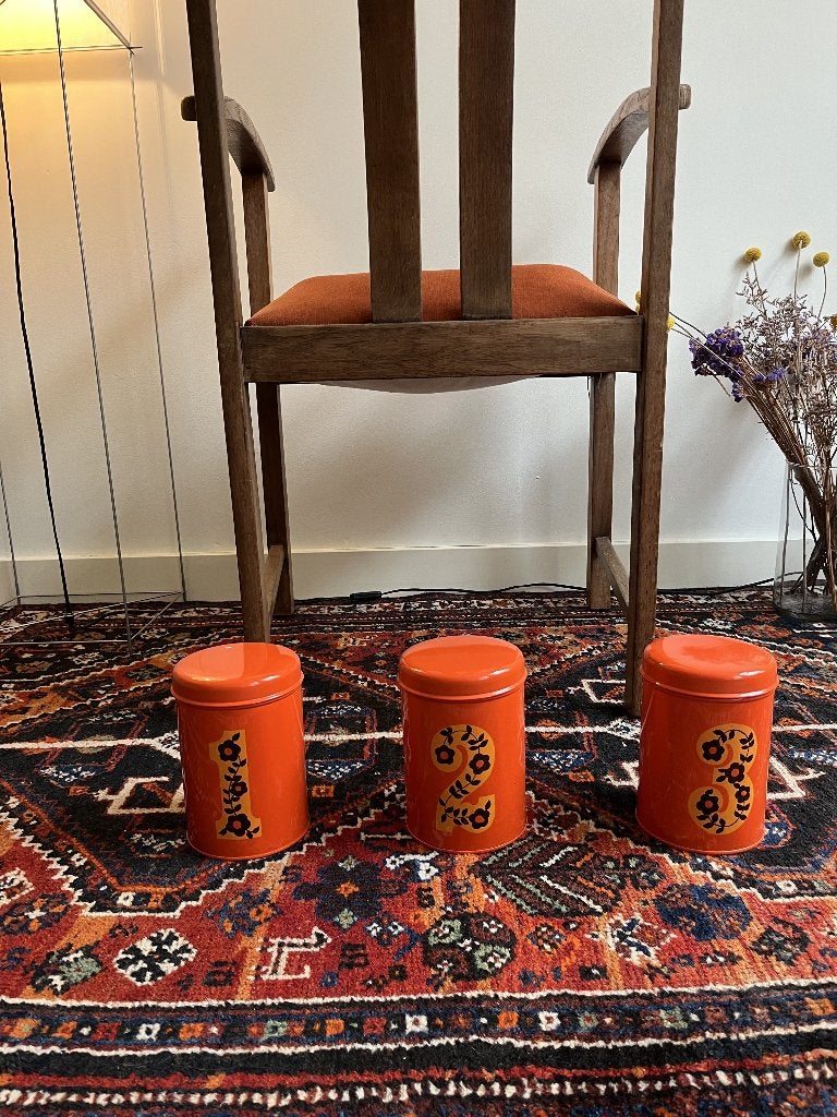 Vintage brocante Koffiebussen/ beschuitbussen in oranje, Ophalen, Gebruikt, Brocante, Oranje