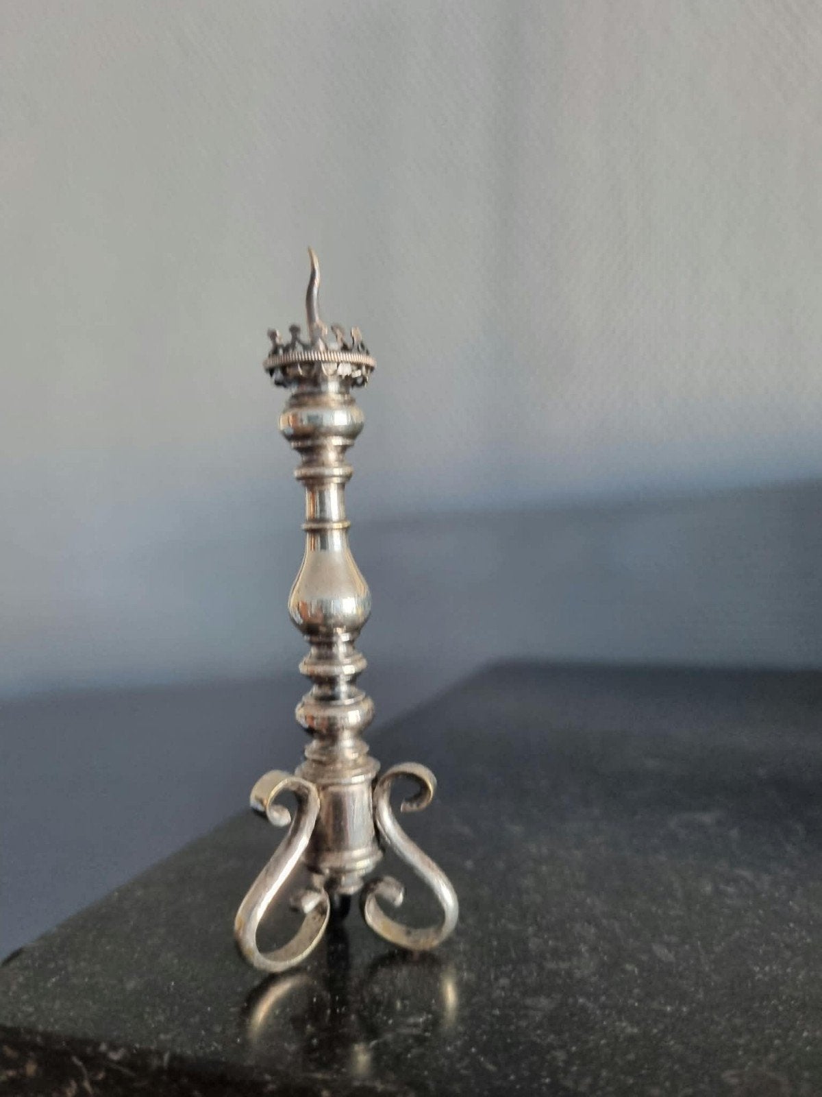 Antiek Verzilverd Miniatuur Penkandelaartje - 10 cm, Ophalen, Zilver
