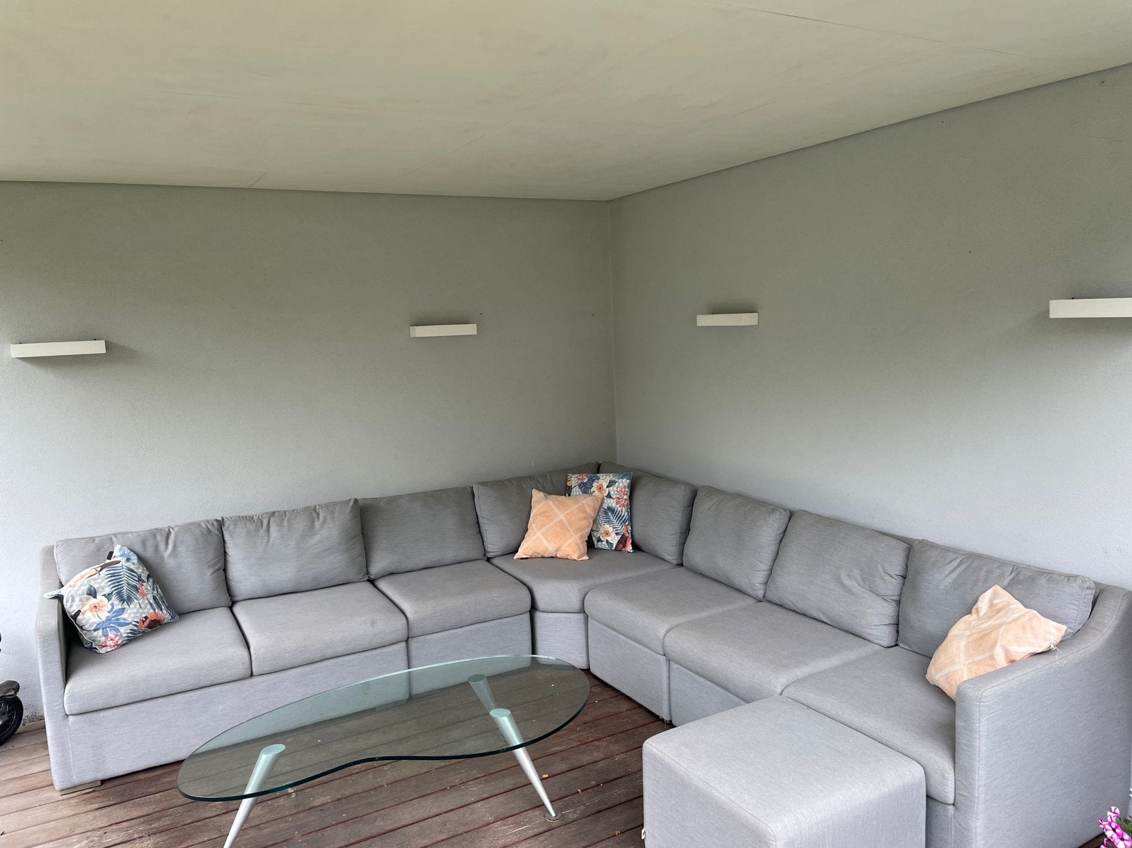 Grote grijze loungeset (leonore) met poef, Ophalen, Overige materialen, Gebruikt, 8 zitplaatsen