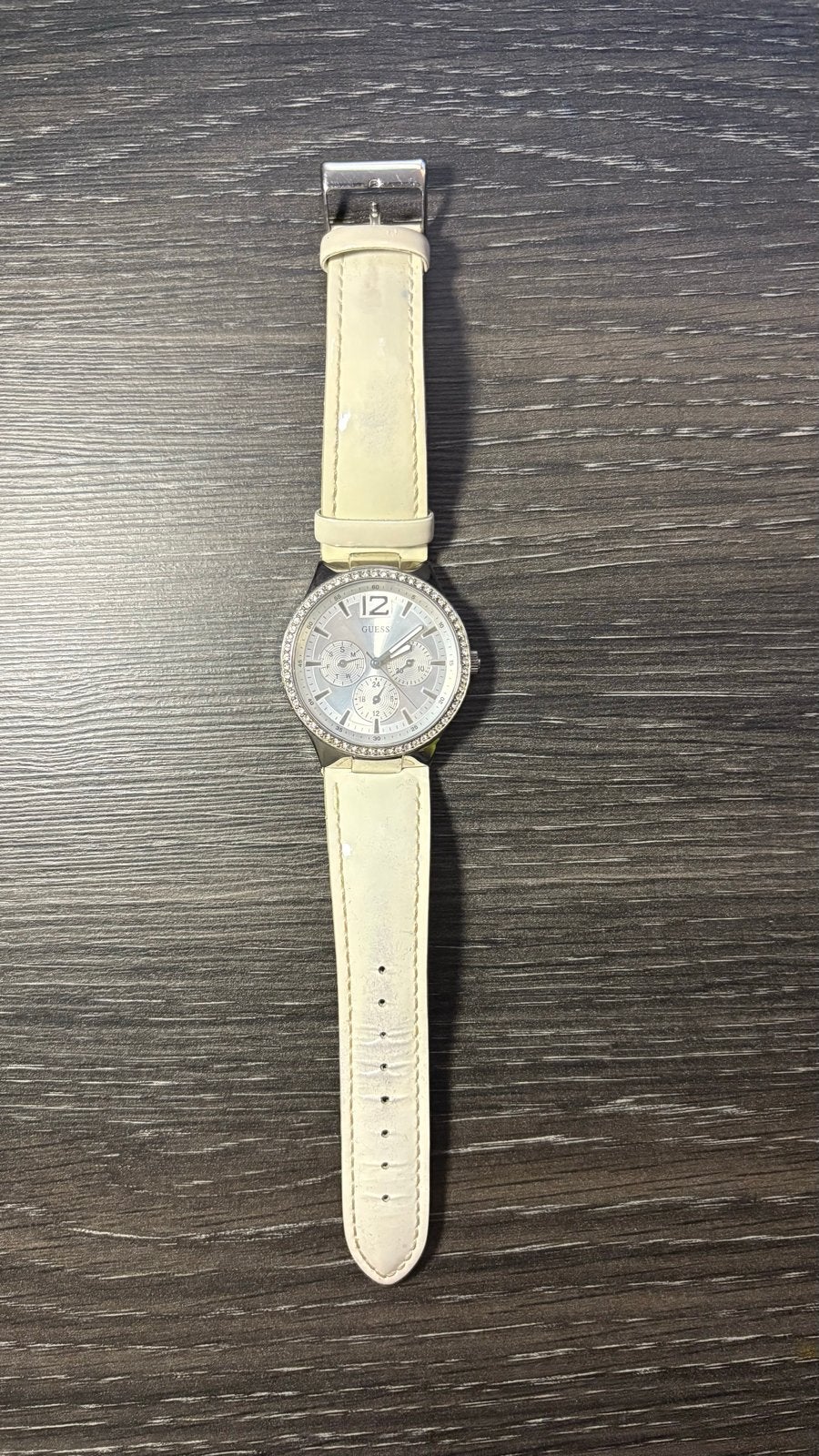 Guess Horloge met Strass en Leren Bandje, Staal, Guess, Polshorloge, Ophalen of Verzenden