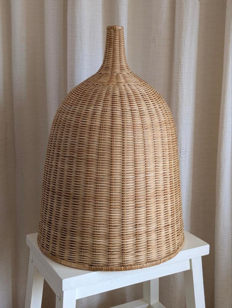 Grote rieten lampenkap voor hanglamp, Huis en Inrichting, Lampen | Lampenkappen, Ophalen, Bruin, 25 tot 50 cm, Rond