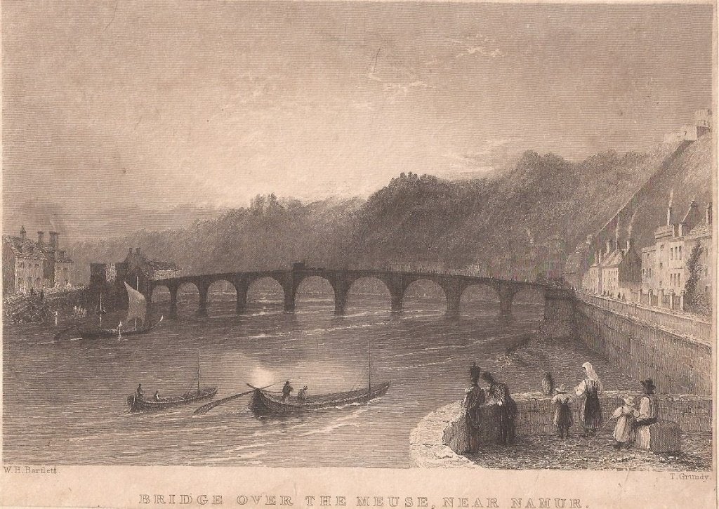 BELGIË - Bridge over the MEUSE NEAR NAMUR Staalgr. Bartlett, Antiek en Kunst, 10 cm, Origineel, 1800 - 1899, Stadsgezicht