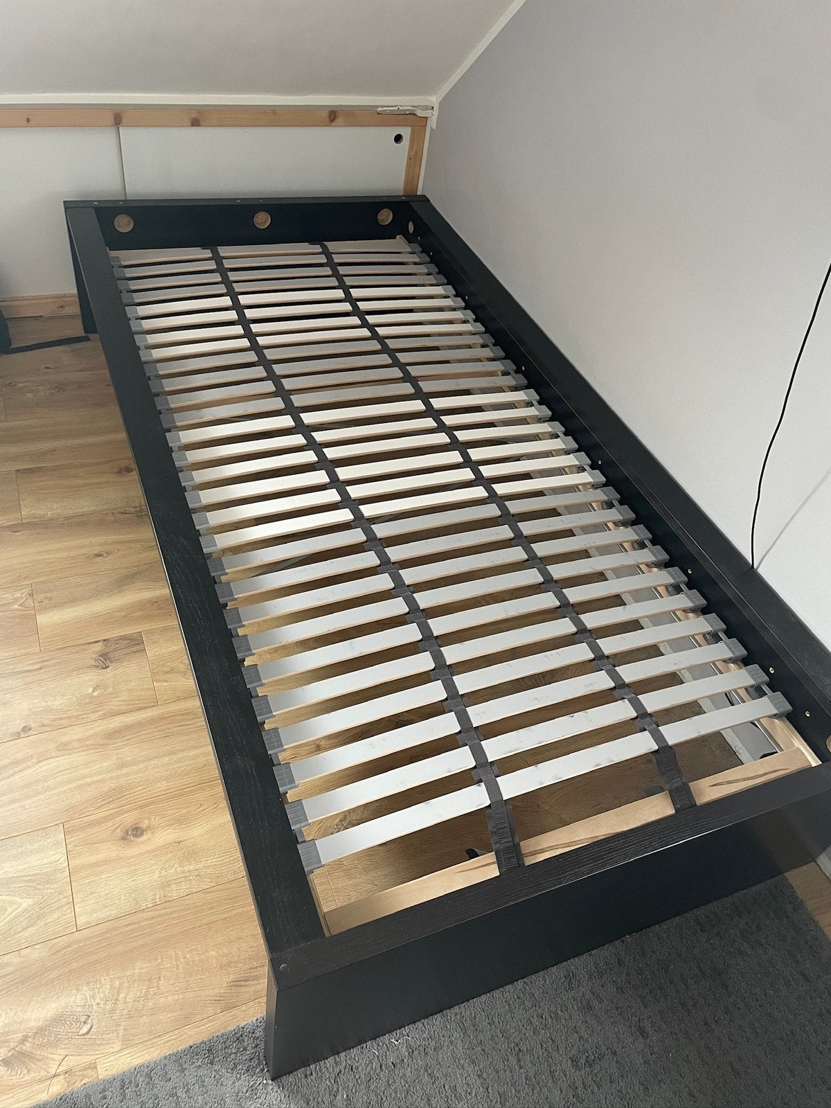 Ikea MALM bedonderstel 90x200 + lattenbodem + hoofdeinde, Ophalen, 90 cm, Eenpersoons, Zwart