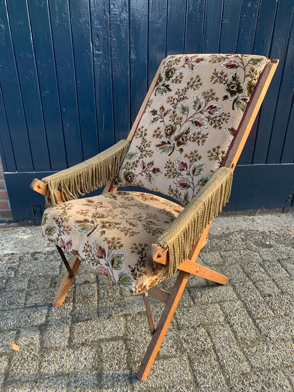 Vintage Klapstoel met Bloemenprint en Franjes, Ophalen
