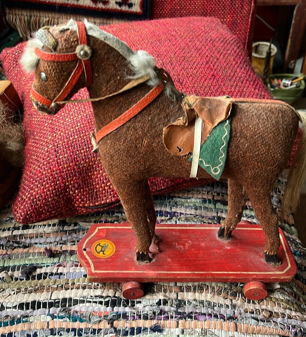 Antiek Paardje op Houten Plank met Wielen, Antiek en Kunst, Antiek | Speelgoed, Ophalen of Verzenden